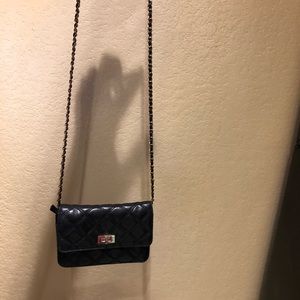 Saks Fifth Avenue black lambskin wallet on chain